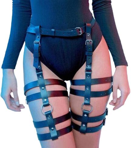 Gemily Punk Waist Chain Belt Leather Black Body Chain Party Leg Harness Garter Rave Body Jewelry for Women and Girls in Kuwait