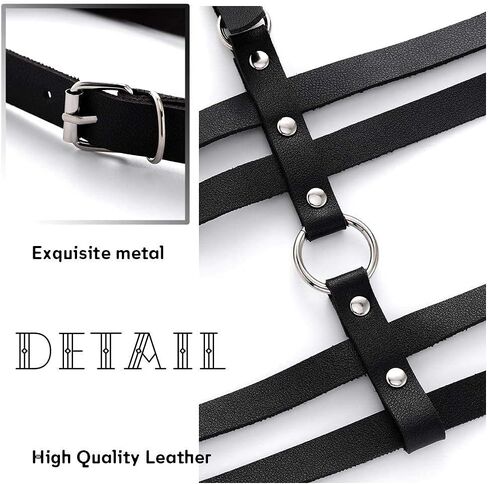 Gemily Punk Waist Chain Belt Leather Black Body Chain Party Leg Harness Garter Rave Body Jewelry for Women and Girls in Kuwait