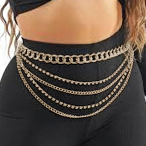 Reetan Boho Crystal Body Chains Layered Waist Chain Rave Belly Chain Party Nightclub Body Jewelry Accessories for Women and Girls in Kuwait