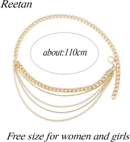 Reetan Boho Crystal Body Chains Layered Waist Chain Rave Belly Chain Party Nightclub Body Jewelry Accessories for Women and Girls in Kuwait