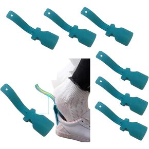 Feeke 6 Pack Lazy Shoe Helper Fits All Shoes - Portable Easy on & Off Shoes Lifting Helper - Sock Slider lifter Handled Shoe Horn for Seniors, Elderly, Disabled - As seen on TV, Green, Standard in Kuwait