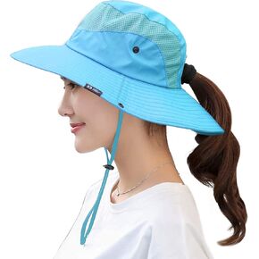 Women's Summer Sun Outdoor UV Protection Foldable Mesh Wide Brim Beach Fishing Bucket Hat in Kuwait