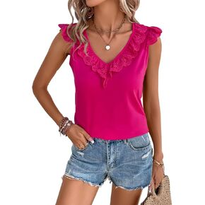 قميص نسائي بدون أكمام من Fitliva، قميص فضفاض مناسب باللون الوردي النيون in Kuwait