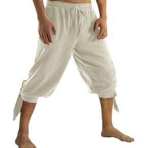 TOONRAIN Mens Pirate Pants Medieval Renaissance Pants for Men Retro Knickers Viking Pants Men Linen Halloween Costume