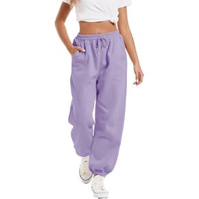 Tuislay Womens High Waisted Baggy Cotton Elastic Sweatpants for Teen Girls Lounge Joggers Gym Athletic Fit with Pockets