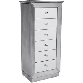 Hives and Honey Mika Mirrored Jewelry Armoire Cabinet Storage Box Chest Wood Silver Finish Stand Organizer Wood with Side Drawers in Kuwait