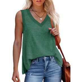 Womens Tank Tops Summer V Neck Loose Fit Casual Basic Side Split Sleeveless