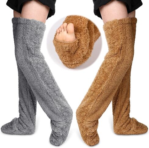 Vicenpal 2 Pairs High Fuzzy Socks Over Knee Winter Leg Warmers Plush Slipper Socks for Women Christmas Sleeping in Saudi Arabia