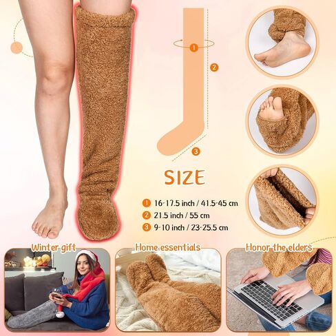 Vicenpal 2 Pairs High Fuzzy Socks Over Knee Winter Leg Warmers Plush Slipper Socks for Women Christmas Sleeping in Saudi Arabia