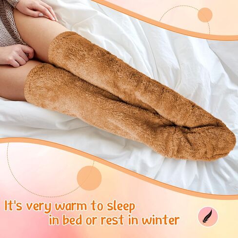 Vicenpal 2 Pairs High Fuzzy Socks Over Knee Winter Leg Warmers Plush Slipper Socks for Women Christmas Sleeping in Saudi Arabia