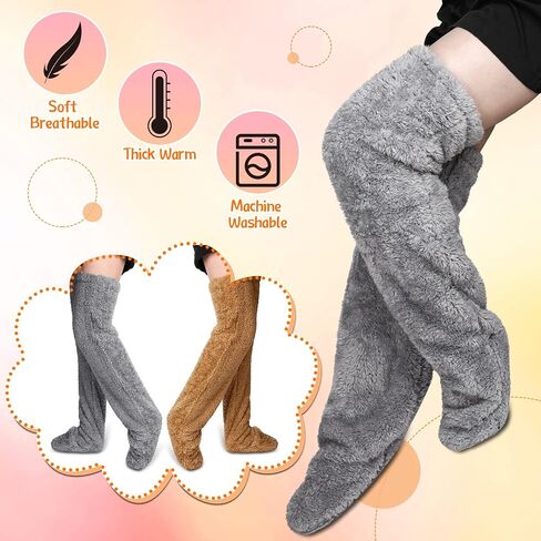 Vicenpal 2 Pairs High Fuzzy Socks Over Knee Winter Leg Warmers Plush Slipper Socks for Women Christmas Sleeping in Saudi Arabia