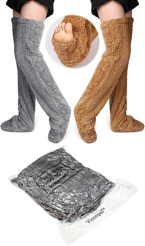 Vicenpal 2 Pairs High Fuzzy Socks Over Knee Winter Leg Warmers Plush Slipper Socks for Women Christmas Sleeping in Saudi Arabia