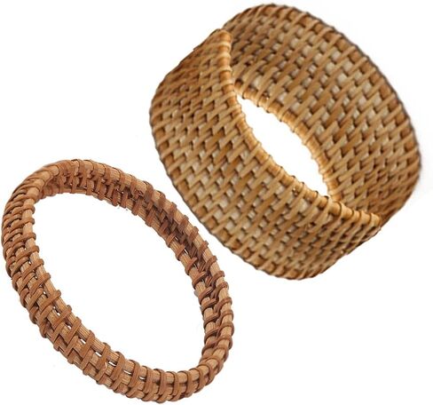 الملونة بلينغ 2PCS المنسوجة يدويا خشبية مضفر الروطان متماسكة الكفة سوار الخيزران الطبيعي مربع جولة هندسية مكتنزة التفاف الإسورة للنساء الفتيات العرقية القبلية مجوهرات المعصم in Kuwait