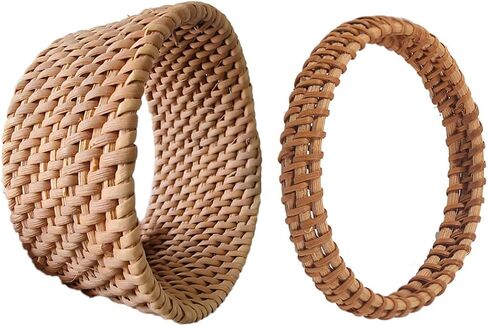 الملونة بلينغ 2PCS المنسوجة يدويا خشبية مضفر الروطان متماسكة الكفة سوار الخيزران الطبيعي مربع جولة هندسية مكتنزة التفاف الإسورة للنساء الفتيات العرقية القبلية مجوهرات المعصم in Kuwait
