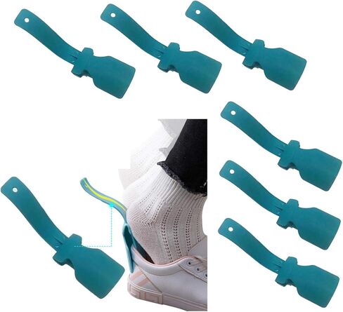 Feeke 6 Pack Lazy Shoe Helper Fits All Shoes - Portable Easy on & Off Shoes Lifting Helper - Sock Slider lifter Handled Shoe Horn for Seniors, Elderly, Disabled - As seen on TV, Green, Standard in Kuwait