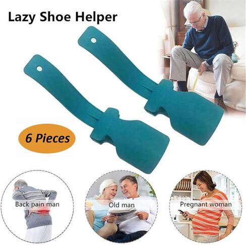 Feeke 6 Pack Lazy Shoe Helper Fits All Shoes - Portable Easy on & Off Shoes Lifting Helper - Sock Slider lifter Handled Shoe Horn for Seniors, Elderly, Disabled - As seen on TV, Green, Standard in Kuwait