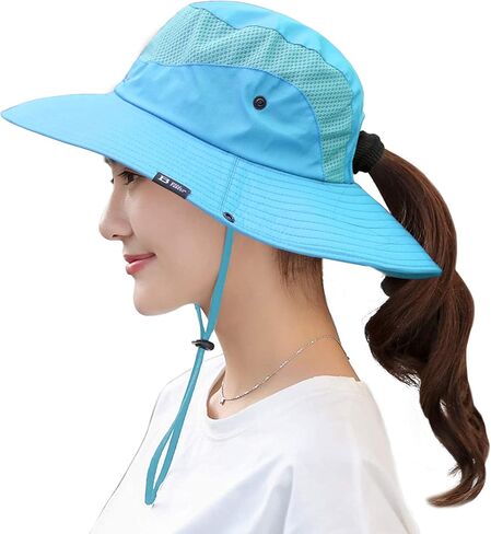 Women's Summer Sun Outdoor UV Protection Foldable Mesh Wide Brim Beach Fishing Bucket Hat in Kuwait