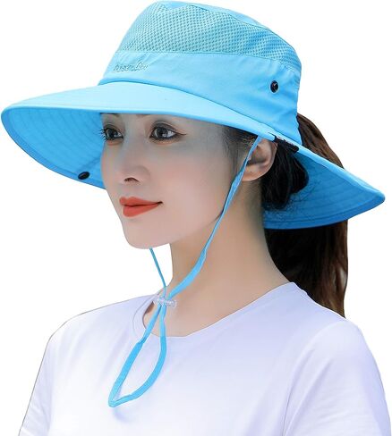 Women's Summer Sun Outdoor UV Protection Foldable Mesh Wide Brim Beach Fishing Bucket Hat in Kuwait