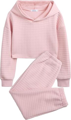 Arshiner الفتيات 2 قطعة الزي الهراء متماسكة البلوز مقنعين البلوز و Sweatpants مجموعة ملابس رياضية طويلة الأكمام in Saudi Arabia
