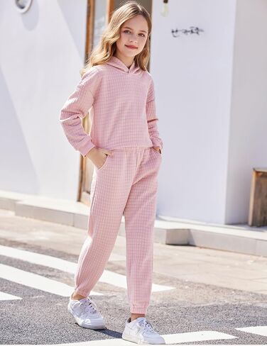 Arshiner الفتيات 2 قطعة الزي الهراء متماسكة البلوز مقنعين البلوز و Sweatpants مجموعة ملابس رياضية طويلة الأكمام in Saudi Arabia