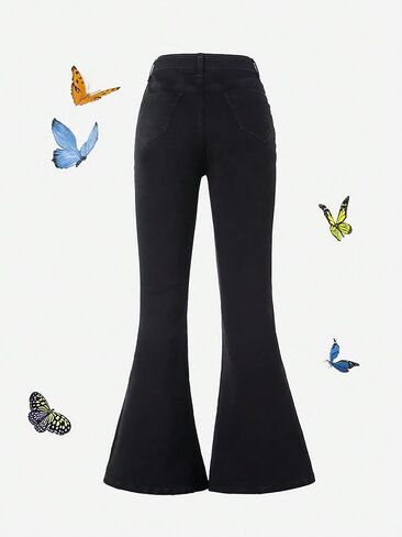 SHENHE Girl's Ripped Bell Bottom Zipper Jeans Distressed Flare Denim Pants in Saudi Arabia