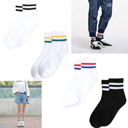 CHUANGLI Women Girls Stripe Casual Cotton Crew Socks Vintage College Style Stretchy Novelty Ankle Socks MultiColor in Saudi Arabia