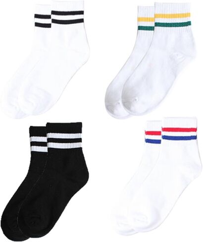 CHUANGLI Women Girls Stripe Casual Cotton Crew Socks Vintage College Style Stretchy Novelty Ankle Socks MultiColor in Saudi Arabia