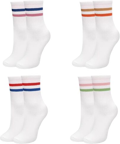 CHUANGLI Women Girls Stripe Casual Cotton Crew Socks Vintage College Style Stretchy Novelty Ankle Socks MultiColor in Saudi Arabia