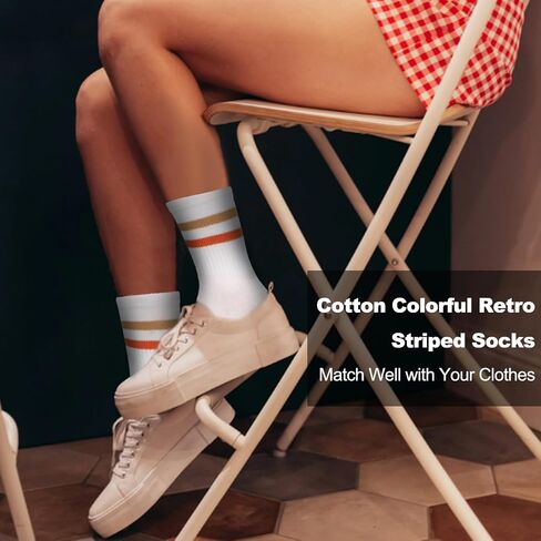 CHUANGLI Women Girls Stripe Casual Cotton Crew Socks Vintage College Style Stretchy Novelty Ankle Socks MultiColor in Saudi Arabia
