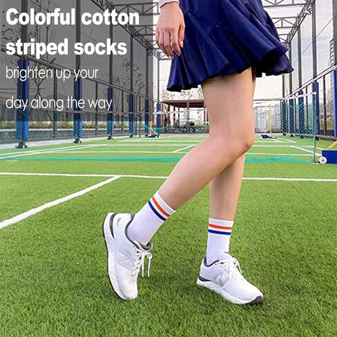 CHUANGLI Women Girls Stripe Casual Cotton Crew Socks Vintage College Style Stretchy Novelty Ankle Socks MultiColor in Saudi Arabia