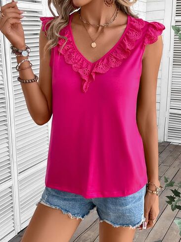 قميص نسائي بدون أكمام من Fitliva، قميص فضفاض مناسب باللون الوردي النيون in Kuwait