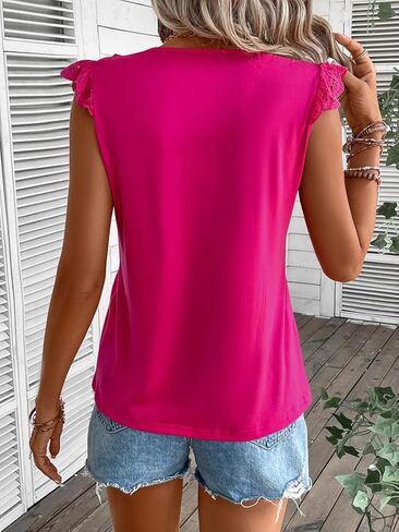 قميص نسائي بدون أكمام من Fitliva، قميص فضفاض مناسب باللون الوردي النيون in Kuwait