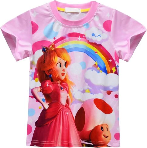 BFBYFDM الأميرة الخوخ الفتيات الصيف مجموعة تي شيرتات قصيرة للأطفال ملابس لطيف طفل تي شيرت وسروال سوبر مجموعة ملابس الاطفال تي شيرت in Kuwait