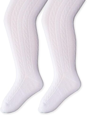 Trimft Girls Cotton Blend Cable Knit Tights with Comfortoe - 2-Pack in Saudi Arabia