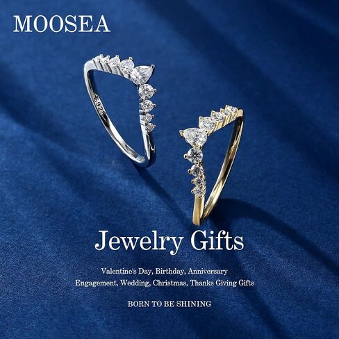 MOOSEA Moissanite Curved Wedding Band for Women, D Color VVS1 Clarity Lab Created Round Moissanite Chevron Rings for Women in Saudi Arabia