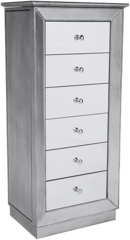 Hives and Honey Mika Mirrored Jewelry Armoire Cabinet Storage Box Chest Wood Silver Finish Stand Organizer Wood with Side Drawers in Kuwait