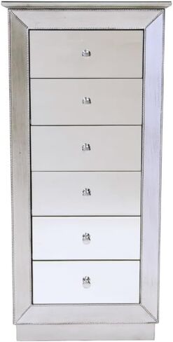 Hives and Honey Mika Mirrored Jewelry Armoire Cabinet Storage Box Chest Wood Silver Finish Stand Organizer Wood with Side Drawers in Kuwait
