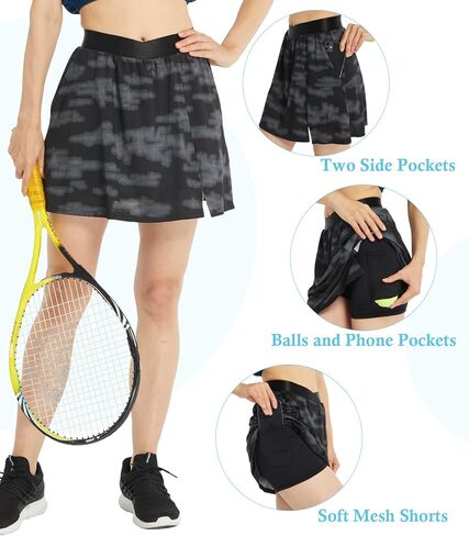 تنورة تنس نسائية من Alvon مع جيوب، تنانير جولف قصيرة، عالية الخصر مع شورت رياضي، تمرين نشيط، المشي لمسافات طويلة والجري in Kuwait