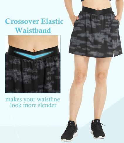 تنورة تنس نسائية من Alvon مع جيوب، تنانير جولف قصيرة، عالية الخصر مع شورت رياضي، تمرين نشيط، المشي لمسافات طويلة والجري in Kuwait