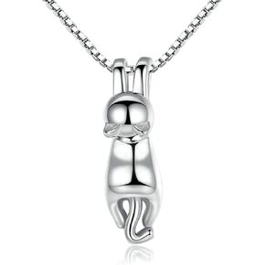 BUYITO S925 Sterling Silver Cat Pendant Necklace, Cat Charms Necklace Jewelry for Girls Women Jewelry Gifts to Mum 18inch