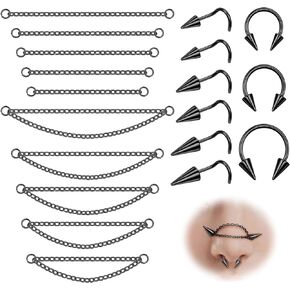 REVOLIA Surgical Steel Nose Chain Piercing Across Nose for Women Men Long Spike Nose Ring Stud Double Nose Piercing Spike Septum Rings Nostril Piercing Jewelry