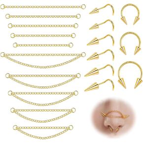 REVOLIA Surgical Steel Nose Chain Piercing Across Nose for Women Men Long Spike Nose Ring Stud Double Nose Piercing Spike Septum Rings Nostril Piercing Jewelry