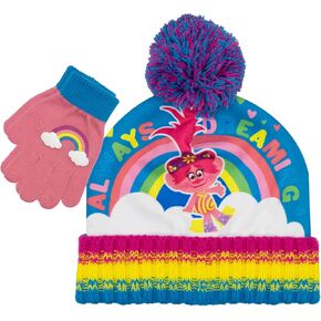 مجموعة قبعة وقفازات ترولز للبنات - قطعتين قبعة شتوية للفتيات ترولز بوبي مع قفازات - مجموعة قبعات وقفازات عصرية للأطفال in Kuwait