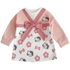 فستان فتاة KwahKwah كاجوال Hellokitty لخريف وشتاء مزيف من قطعتين تنورة الأميرة للأطفال من 5 إلى 9 سنوات in Kuwait