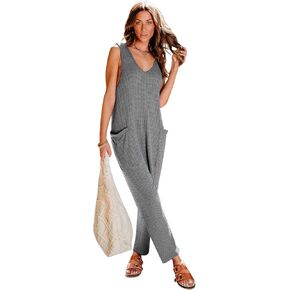 BKRIVE ملابس نسائية عصرية كاجوال بدون أكمام ورقبة واسعة وسراويل طويلة فضفاضة مع جيوب in Kuwait