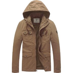 WenVen Men's Casual Canvas Cotton Jacket Hooded Military Utility Jacket in Kuwait