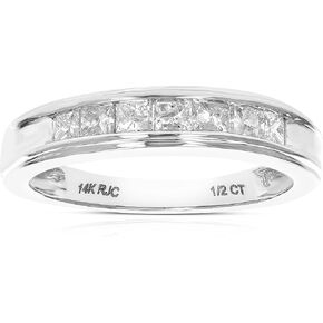 VIR JEWELS 1/2 قيراط (ctw) خاتم ألماس لذكرى الزفاف للنساء، خاتم خطوبة من الألماس المربع نصف الأبدي من الذهب الأبيض عيار 14 قيراط مكون من 7 أحجار 0.50 قيراط، مقاس 4.5-10 in Kuwait