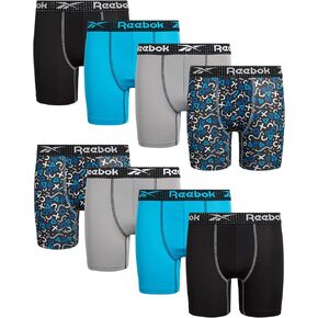 Reebok Boys Boxer Briefs - 8 Pack Soft Comfort Performance Stretch Boys Underwear - Breathable Boxers for Boys (6-18)