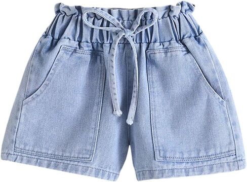 BIUXIAOBAI Girls' Stretch High Waisted Jeans Denim Shorts with Drawstring in Saudi Arabia