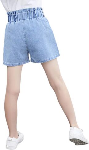 BIUXIAOBAI Girls' Stretch High Waisted Jeans Denim Shorts with Drawstring in Saudi Arabia